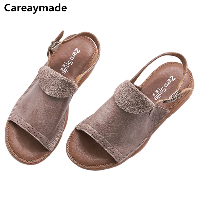 Фото Весенняя обувь Careaymade из воловьей кожи, однотонные босоножки ручной работы на плоской подошве, женские босоножки в стиле ретро mori girl №1