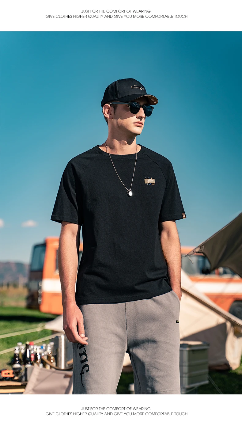 

Y0189 Simple Dropped Shoulder Solid Color Embroidery Heavy Cotton Men's Short Sleeve T-Shirt