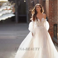 anna beauty beach sexy puff sleeve appliques tulle a line wedding dress for women 2022 vestido de novia custom made