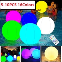 5 10pcs 16 colors glowing inflatable luminous beach ball remote control led light swimming pool party play ball water party game