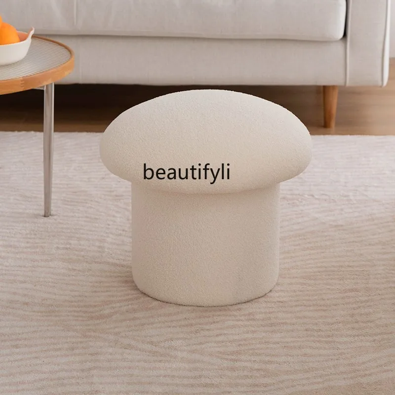 

GY Nordic Light Luxury Sofa Creative Mushroom Lambswool round Stool Living Room Stool Shoes Changing Stool Cloakroom Chair