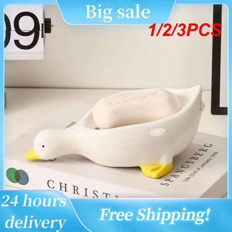 

Duck Shape Ceramic Soap Box Cartoon Soap Dish Drainable Soap Holder Soap Container Bathroom Accessories