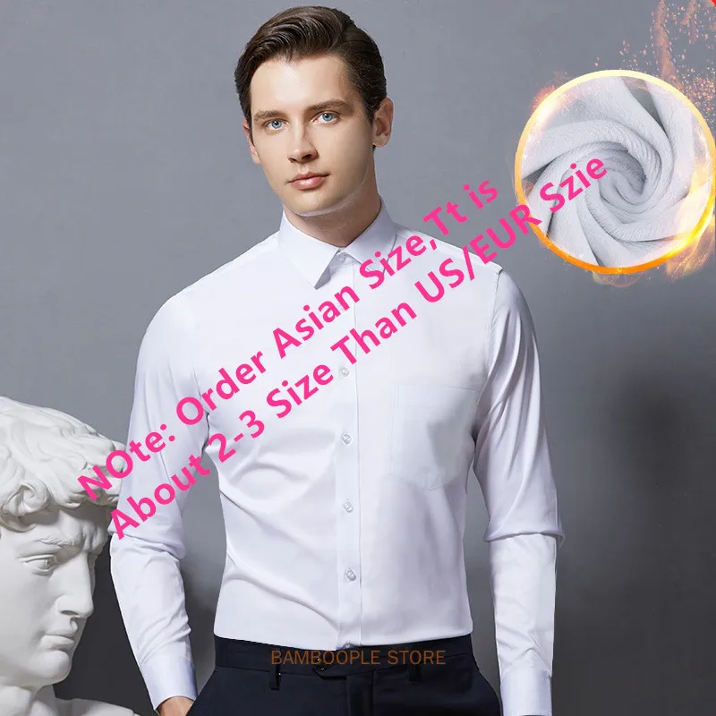 Winter Warm Shirts for Men Long Sleeve Plus Velvet Thickened Solid Elastic Dress Shirt Slim Fit Formal Social On Iron Clothes
