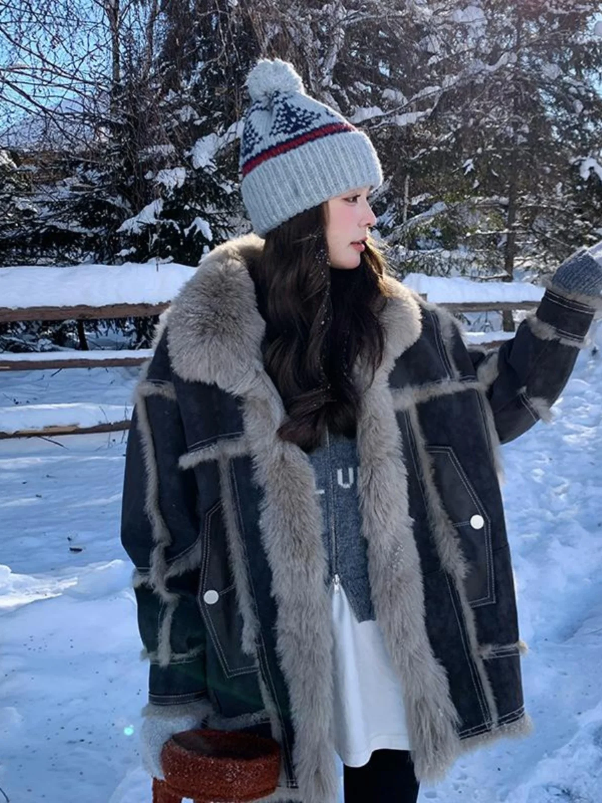 Осень-зима 2023 новая мотоциклетная верхняя одежда из кроличьего меха в стиле