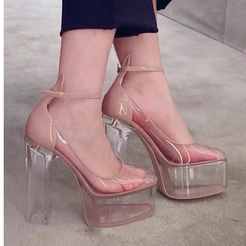 2023 Summer New Fashion Thick Sole Transparent High Heels Platform Super High Heels Wedding Party Shoes Women's Single Shoes