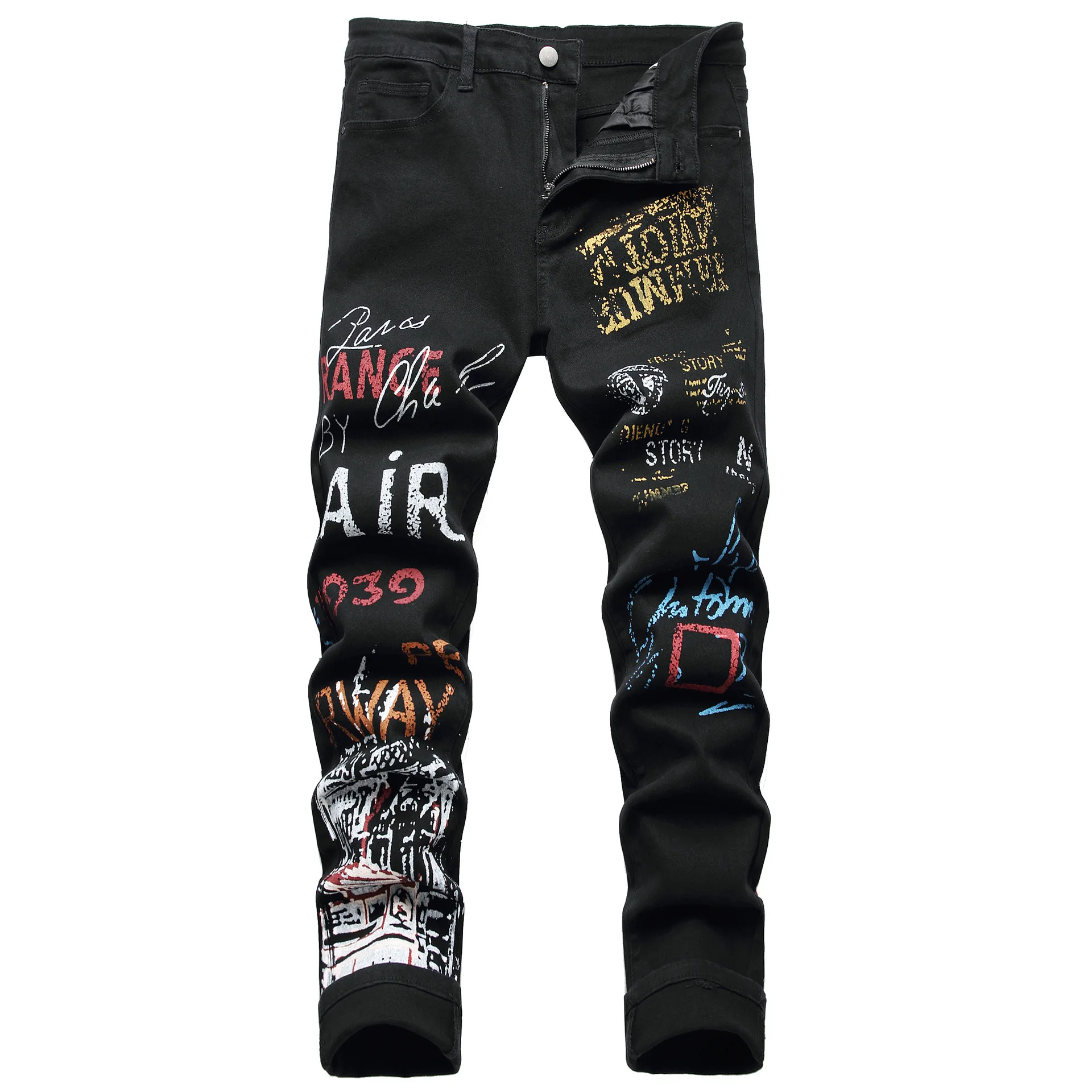 Men's Fashion Hip Hop Youth Street Jeans Men Brand High Quality Slim Stretchy Ripped Denim Pants 2023 New Male Trousers Black