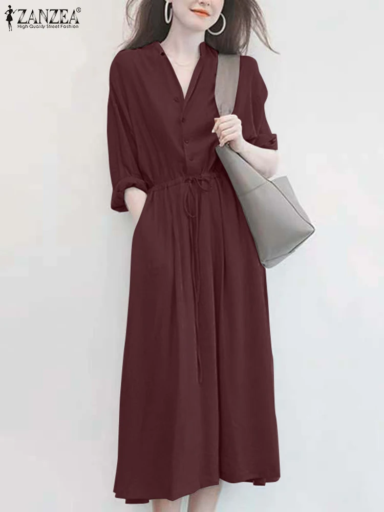 

Платье-рубашка ZANZEA женское ТРАПЕЦИЕВИДНОЕ, Модный Однотонный сарафан в Корейском стиле для работы и отдыха, большие размеры, на весну