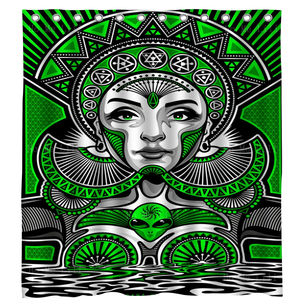 

Trippy Alien Women Psychedelic Scifi Science Fiction Green Geometric Cropcircle Shower Curtain By Ho Me Lili For Bathroom Decor