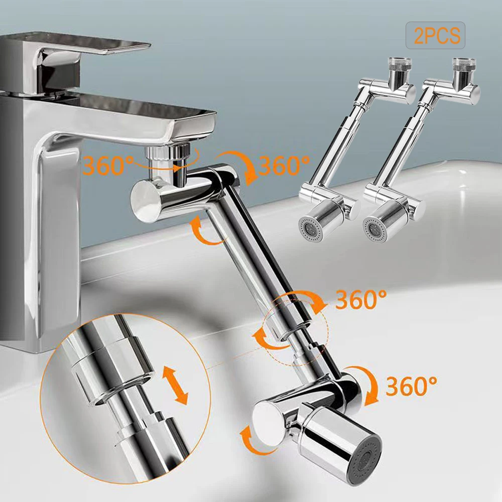 

Universal Retractable Faucet Aerator 1440° Rotatable Robotic Arm Extender 2 Water Outlet Mode Bathroom Sink Swivel Splash Filter