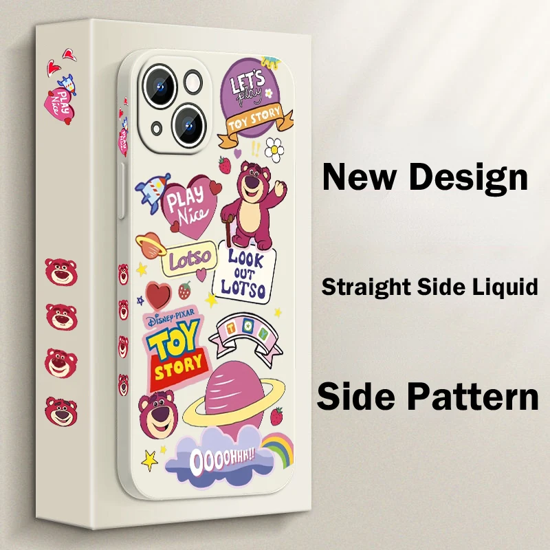 

Toy Story pink lotso Apple iPhone Phone Case For 14 13 12 11 Pro Max Plus XS XR X 8 7 SE 2 3 Liquid Left Rope Cover