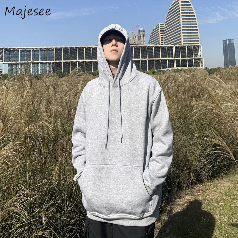 

Men Hoodies Teens Hooded Outwear Front Pockets High Street American BF Pure Color Minimalist Dynamic All-match Warm Ins Popular