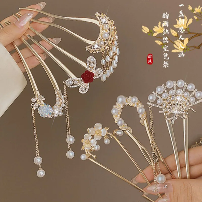 Элегантные Роскошные шпильки для волос в форме подковы женщин веером-бабочкой