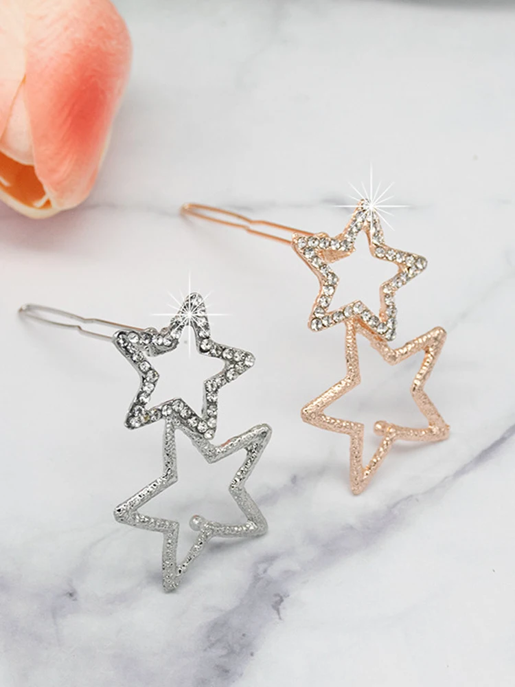 

Rhinestone Pentagram Hair Clips For Women Styling Barrettes Glitter Shiny Hairpins Headdress Girls Fashion Duckbill Hair Clips