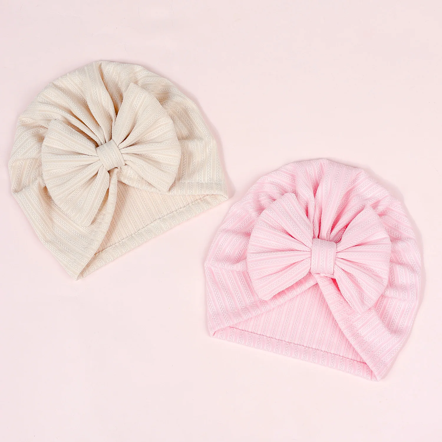 NewBorn Warm Turban Hat Cute Bowknot Beanie for Baby Solid Stripe Cotton Eastic Summer Spring Bonnet Hat Infant Bow Tie Skullcap images - 6