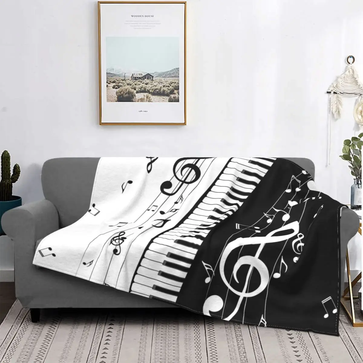 

Minimalistic Piano Keys Blankets Fleece Autumn Music Notes Multi-function Lightweight Throw Blankets for Bed Outdoor Bedspread