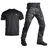 han wild casual suit camouflage t shirt hunting short sleeve cargo pants tactical uniform men clothing hiking suit summer camp