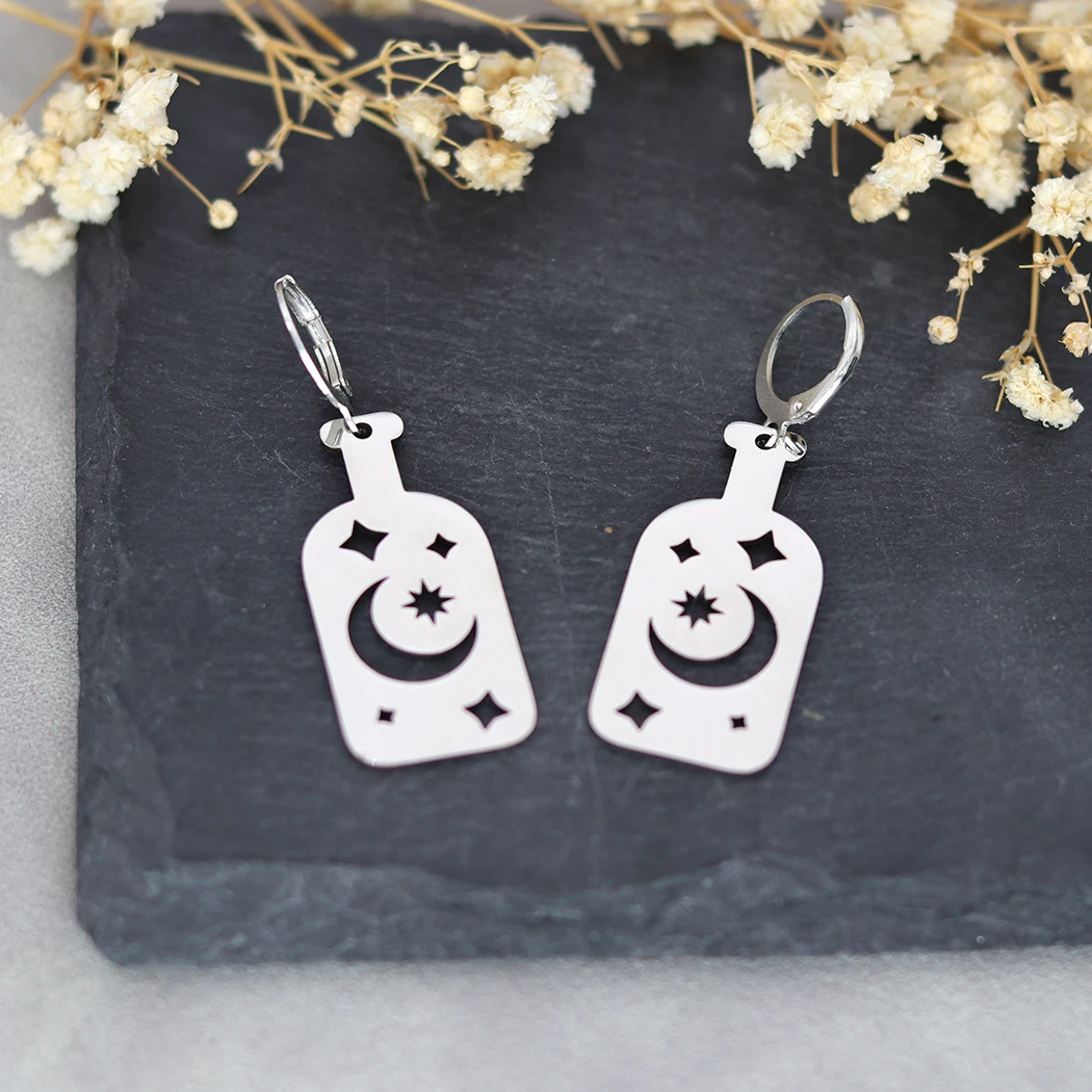 Серьги-кольца женские из нержавеющей стали с изображением луны и звезд