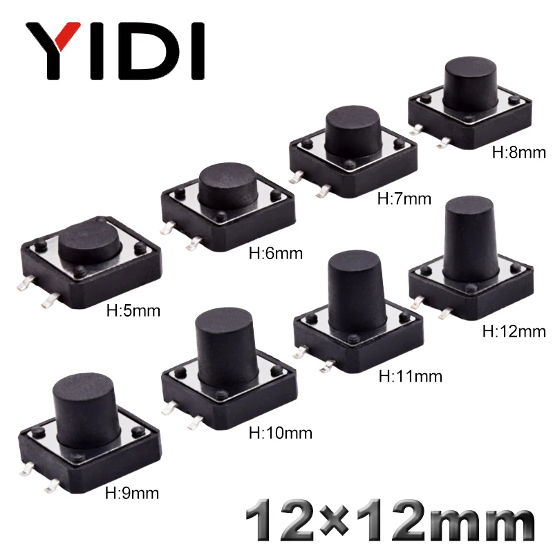 10 шт. 12x12 мм мгновенное освещение 4 контакта SMD SMT H = 5/6/7/8/9/10/11/12 переключатель