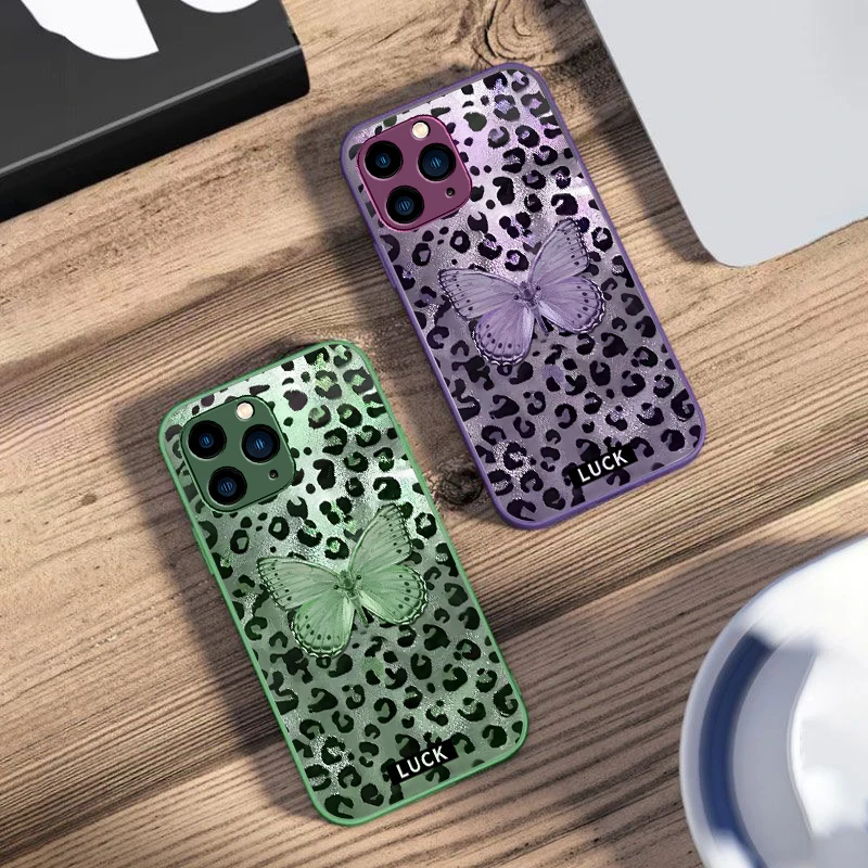 Banwen Butterfly Colorful New For IPhone 16 Pro Max 15 14 13 12 Mini 11 XS XR 7 8 Plu SE 2022 Tempered Glass Phone Case