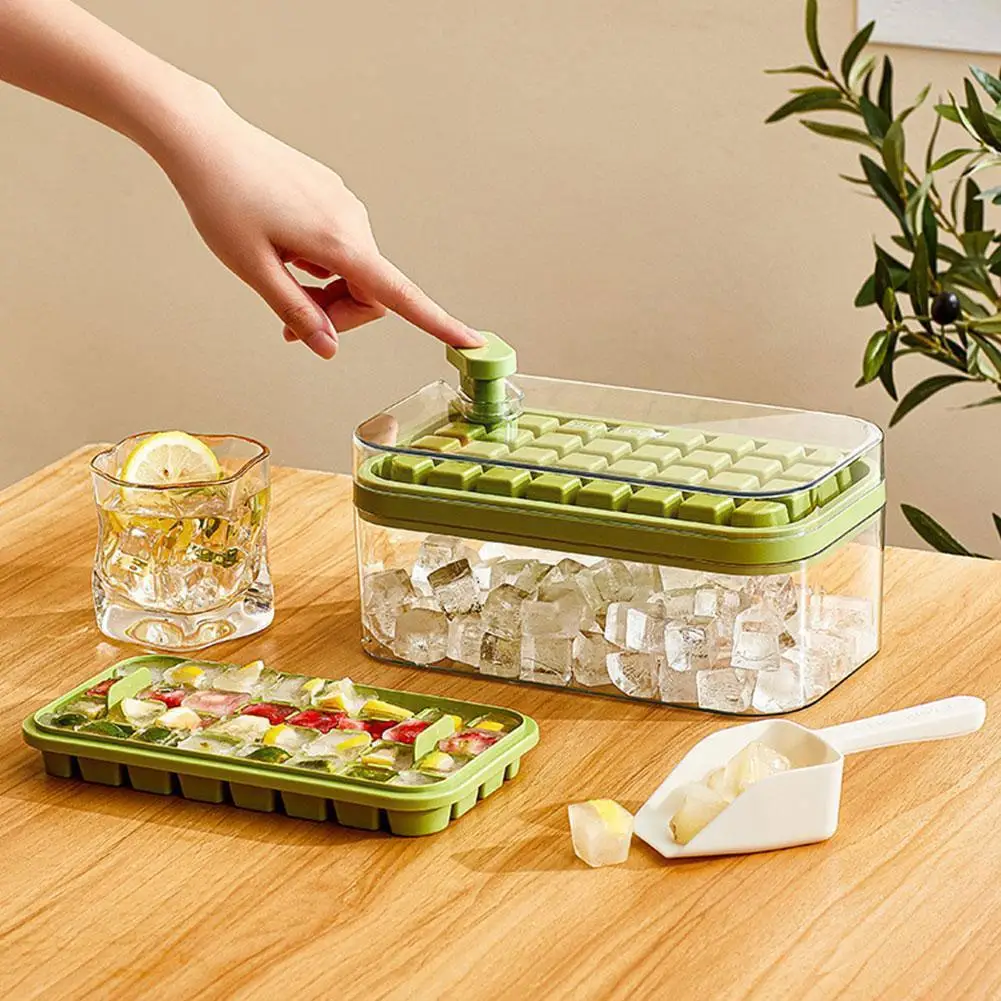 

One-button Press Iced Ice Mold Box Plastics Ice Cube Maker Accessories Lid With Mold Kitchen With Box Storage Ice Tray Bar N0X9