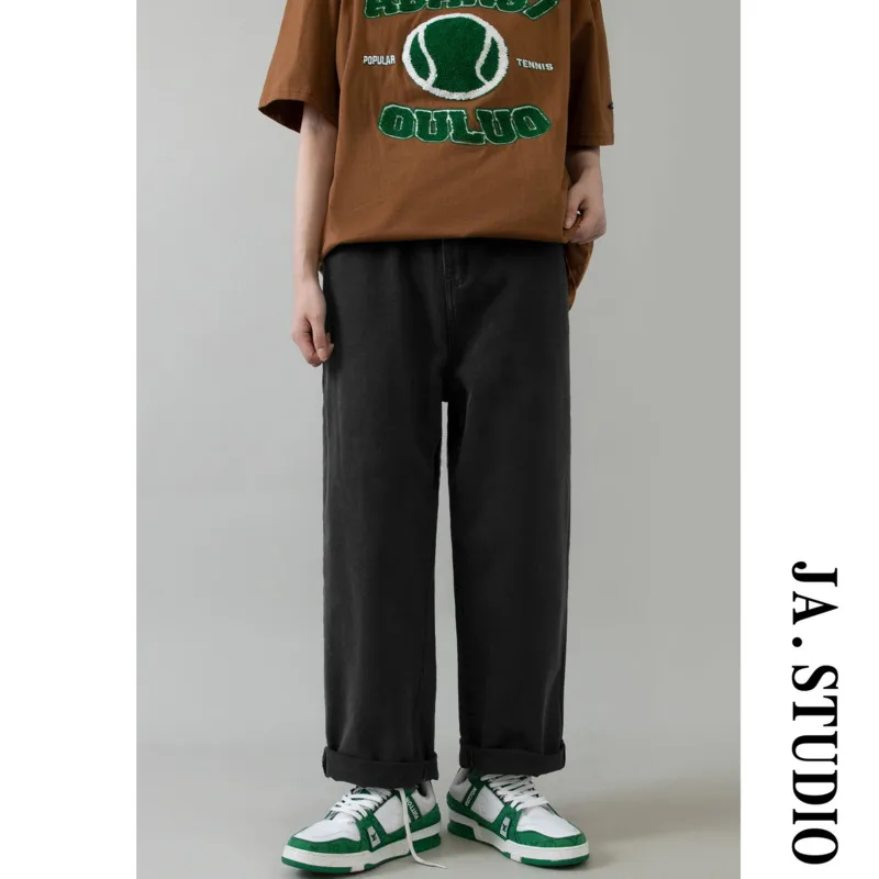 Summer Blue/Black Jeans Men Fashion Casual Straight Jeans Men Streetwear Hip Hop Loose Denim Trousers Mens Plus Size M-5XL