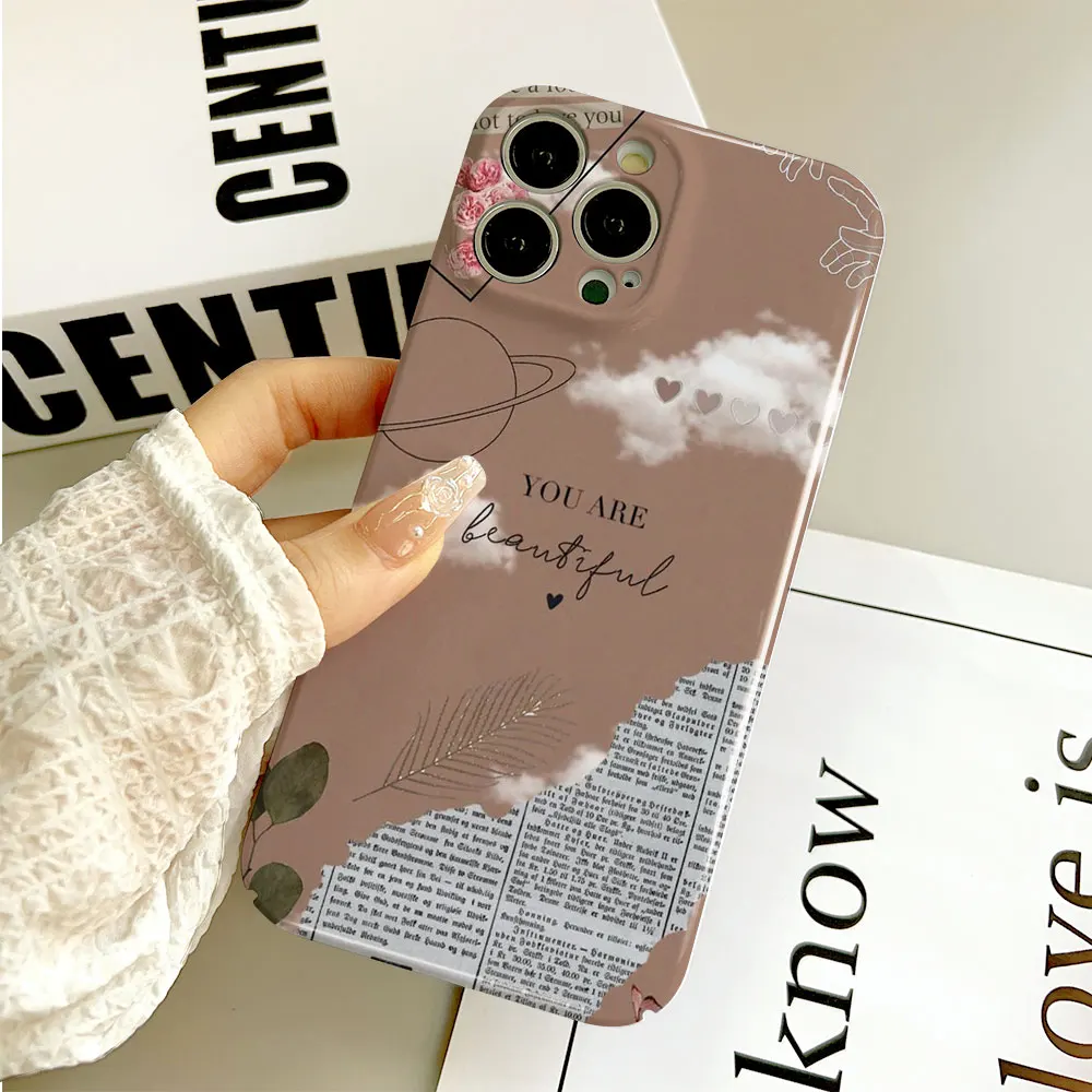 Phone Case For Apple iPhone 14 13 12 11 Pro Mini XS X Max XR SE 8 7 6S 6 Plus Full Printed Hard Film Case Morandi Color Flower