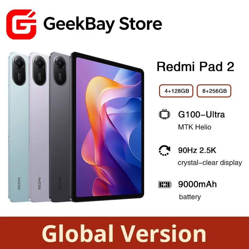 Фото Глобальная версия планшета Xiaomi REDMI Pad 2 с Wi-Fi, HyperOS, 11-дюймовым экраном, аккумулятором 9000 мАч и процессором Mediatek Helio G100 Ultra №2