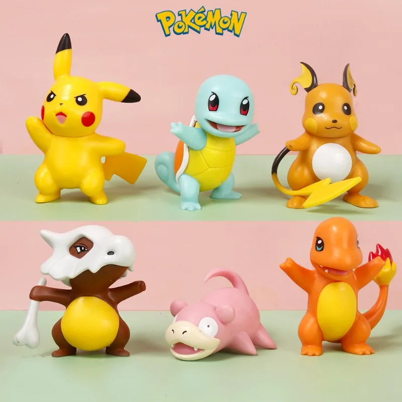 

6 Pcs/set Pokémon Pikachu Squirtle Charmander Slowpoke Hand Model 9-11cm PVC Material Figure Collection Kawaii Ornaments Gifts