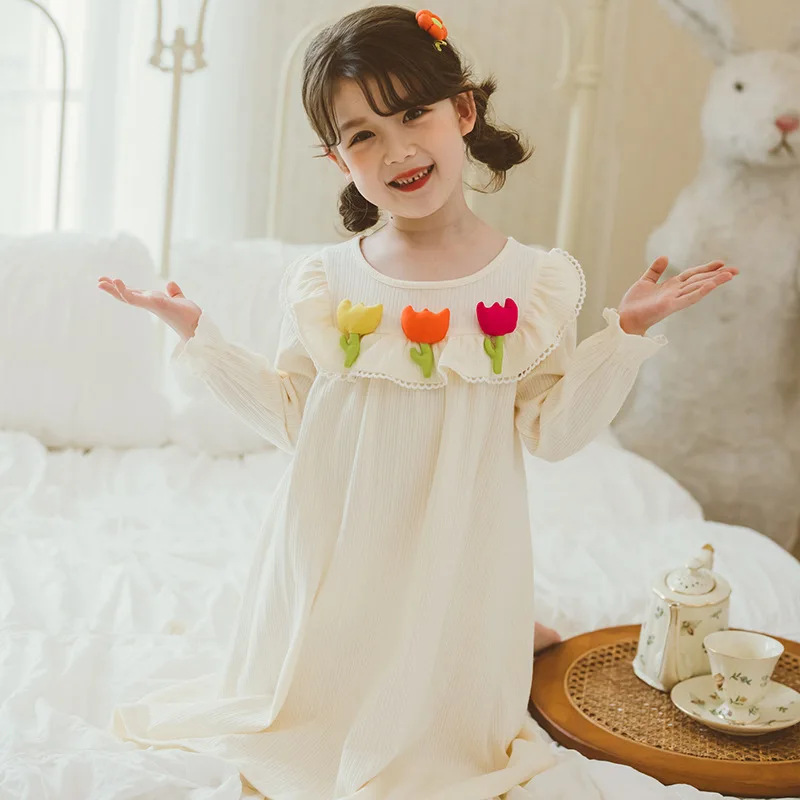 

Женская длинная ночная рубашка из чистого хлопка с длинным рукавом, весна-осень