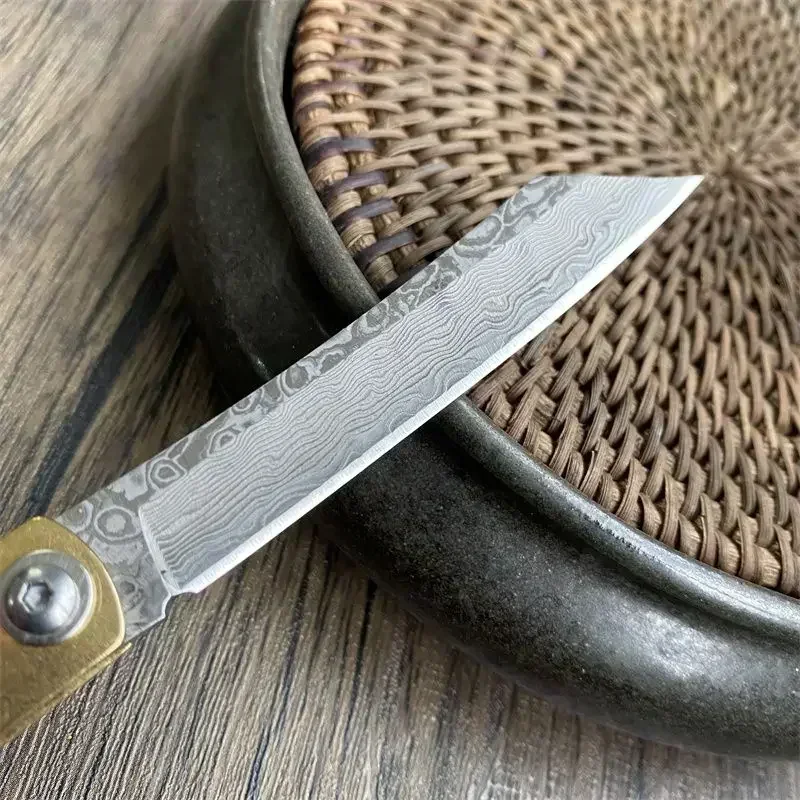 Мини-универсальный нож Damascus Blade с латунной ручкой тактический военный