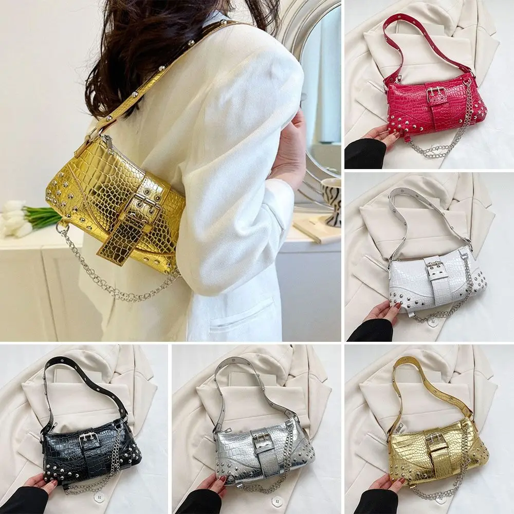 

Fashion Rivet Chain Rock Girls Daily Handbag Underarm Pouch Shoulder Bag Gothic Ladies Bag