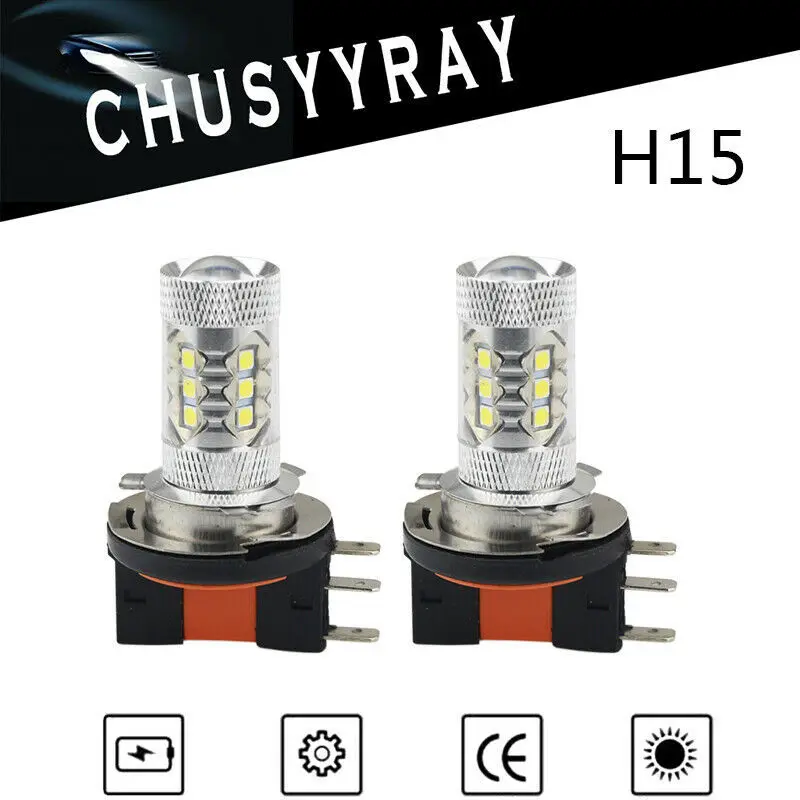 

2 PCS H15 LED Headlights Bulbs 80W 16LED Chips 3030 High Power Car Fog Lights