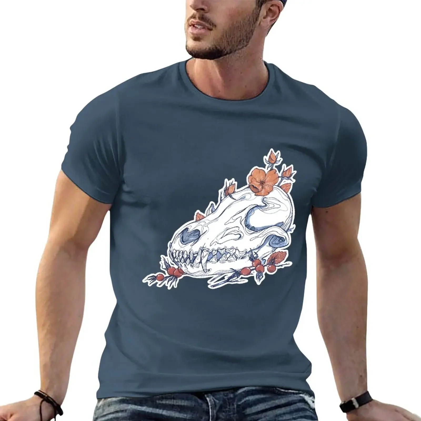 Мужская Винтажная футболка с черепом MorbidiTea-розовое Бедро красной лисой