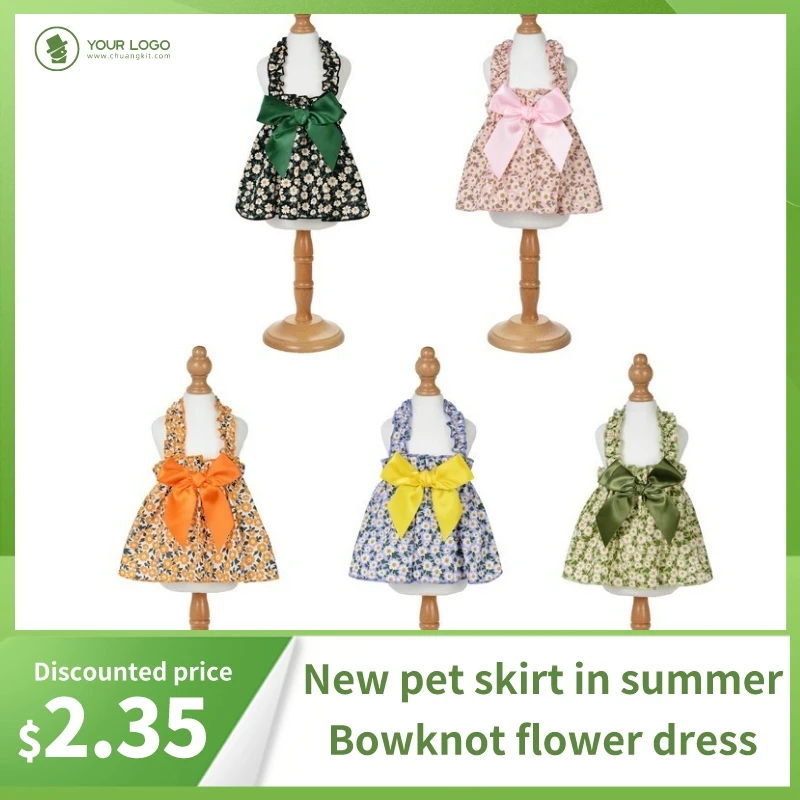 

Pet Clothes Dog Floral Bow Tie Dress Summer Thin Small Dog Sling Princess Dress Dog Accessories Cat Skirt Pet Supplies