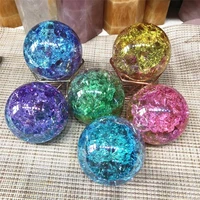 1 pc crystal rainbow angel aura crack glass sphere ball carving reiki healing stone for home decoration ornament jewelry gift