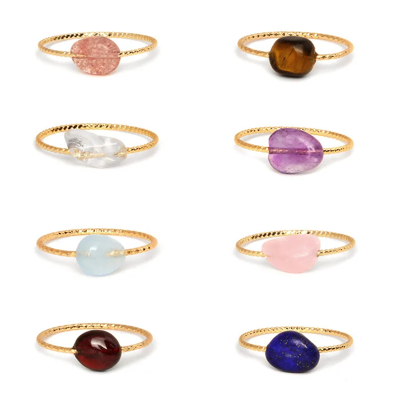 

Bohemian Handmade Natural Stone Rings For Women Vintage Quartzs Irregular Round Beads Finger Ring Female Healing Reiki Jewelry