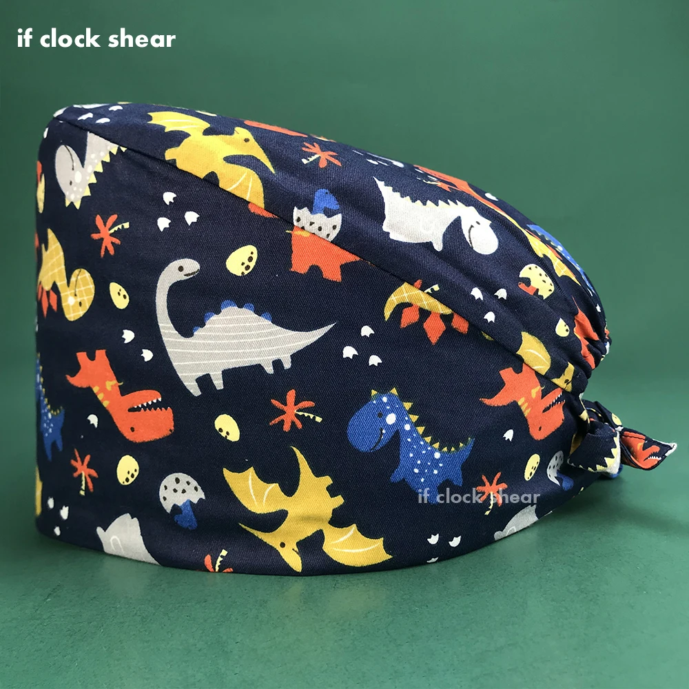 

High Quality Medical Surgical Work Cap Cortoon Print Dental Hospital Scrub Hats Breathable Cotton Elastic Pet Clinic Scrubs Caps