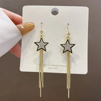 2022 korean fashion ins gold simple long five pointed star tassel earrings for womens jewelry wedding party gifts