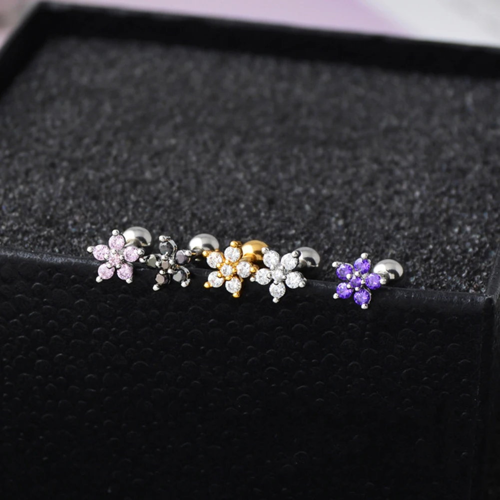 

Fashion Stainless Steel Mini Zircon Cartilage Piercing Stud Flower Earring For Women Piercing Korea Body Jewelry