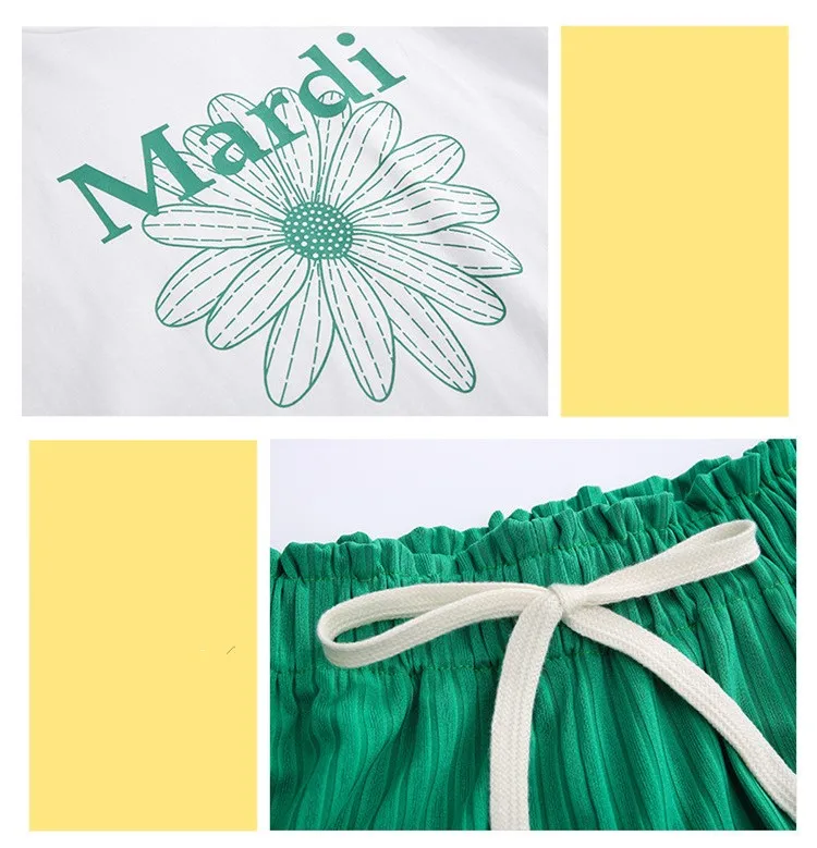 Корейская версия комплект для девочек летняя одежда хлопковая Футболка с