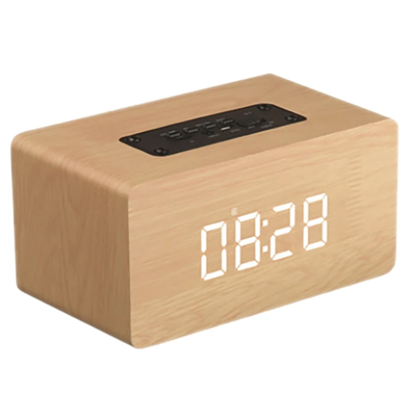 

Wooden Bluetooth Speaker Alarm Clock Hifi Surround Sound Multifunctional Double Horn W5