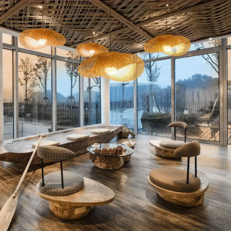 

Бамбуковые люстры ручной работы, плетеный подвесной светильник из ротанга, ретро-подвесной светильник из бамбука для кафе, бара, ресторана, ...