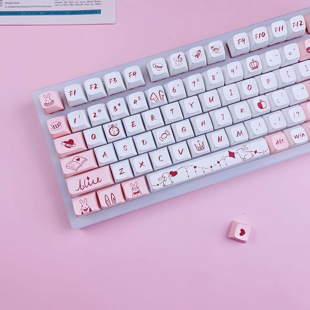 

Колпачки для клавиш MDA в виде розового кролика, колпачки для клавиатуры PBT с пятью Сторонами, сублимация тепла для переключателя Cherry MX, подходит для Клавиатуры 61/64/68/87/96/104/108