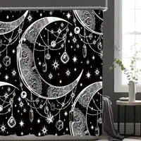 Mandala Celestial Shower Curtain Boho Moon Star Black and White Waterproof Polyester Fabric Bathroom Curtains Home Decor Hooks