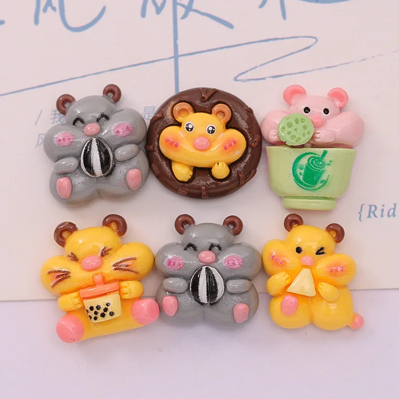 

10 Pcs New Lovely Mini Cartoon Animal Little Hamster Resin Scrapbook Diy Jewellery Hairpin Accessories Decorate Craft