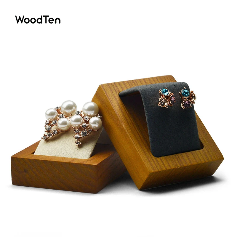 

WoodTen Solid Wood Microfiber Jewelry Display Stand for Earrings Jewelry Accessories Beige and Dark Grey Showing Prop
