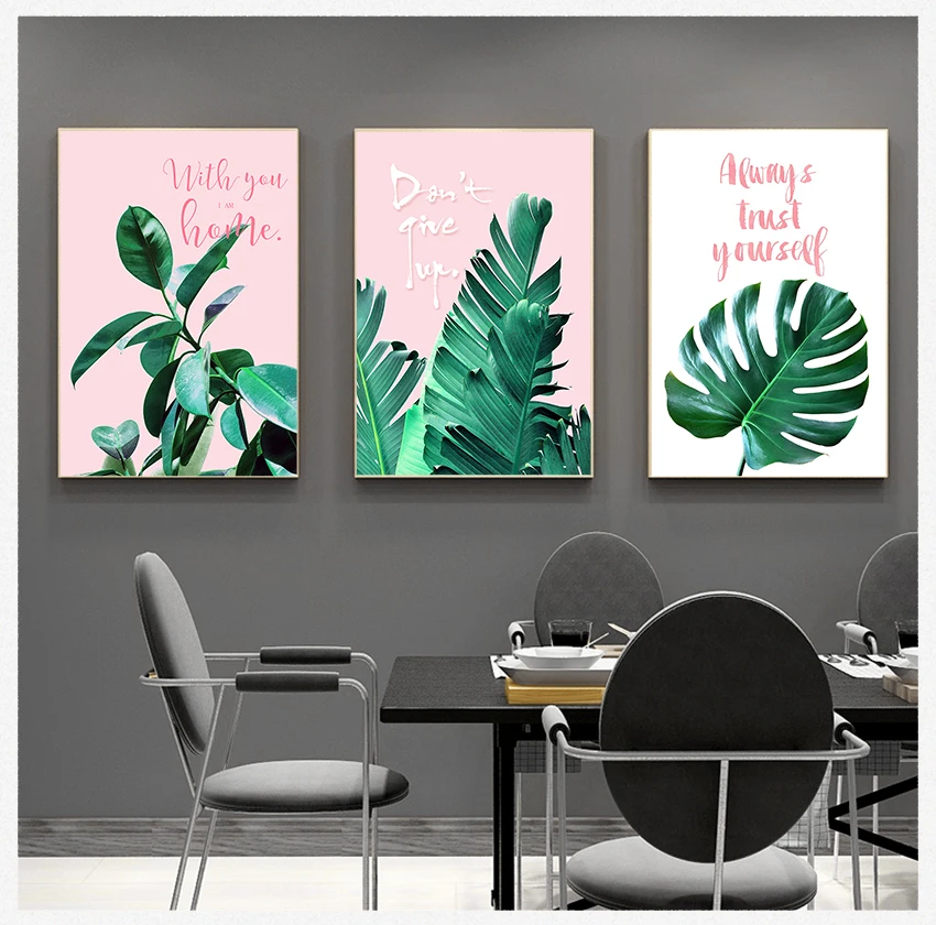 

Prints Pictures Canvas Paintings for Pink Background Living Room Home Decor Green Tropical Turtle Leaves Poster Nordic Wall Art
