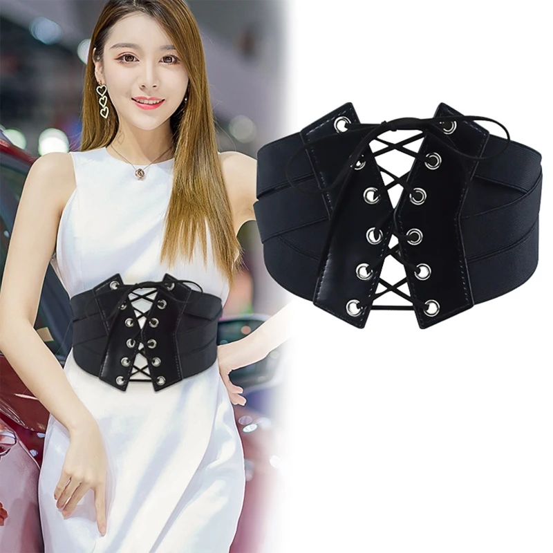 

Gothic Solid Color Lift Up Female Waist Corset Wide PU Leather Belt Women Fashion Slimming Waistband Elasticity Corsets DXAA