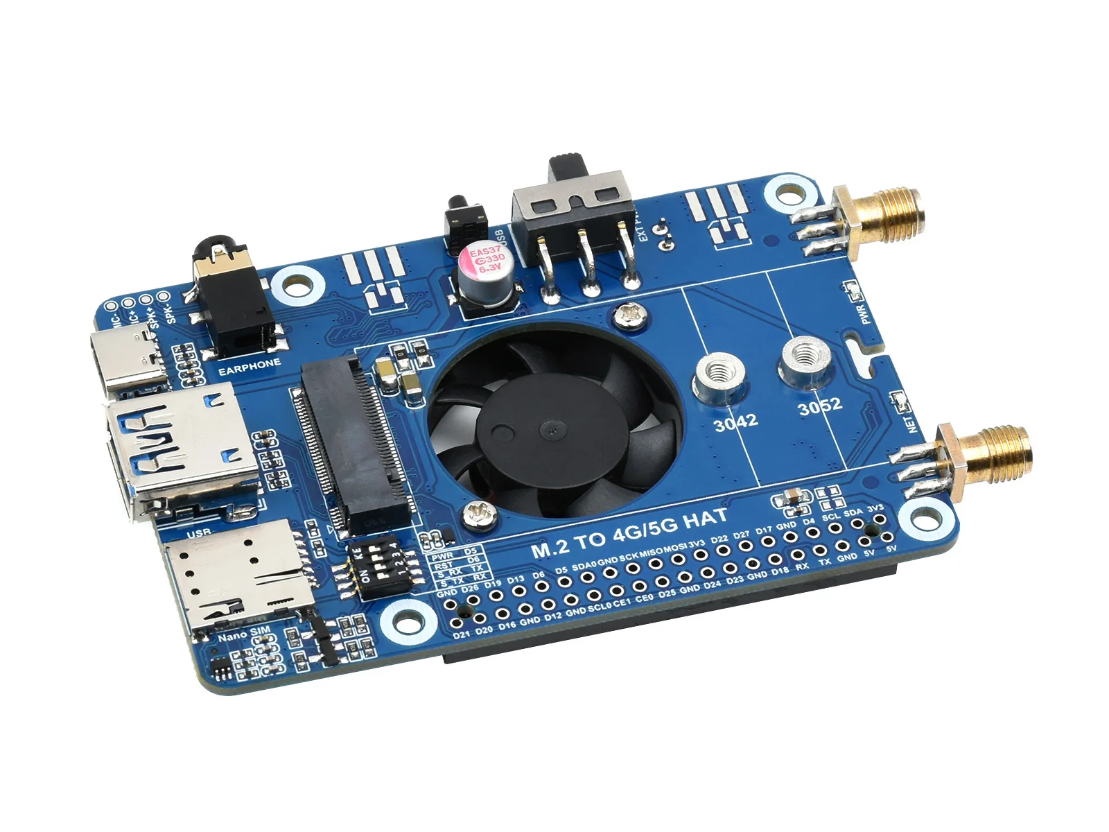 Шляпа Waveshare SIM7600G-H M.2 4G для Raspberry Pi LTE CAT4 High Speed 4G/3G/2G GNSS Global Band