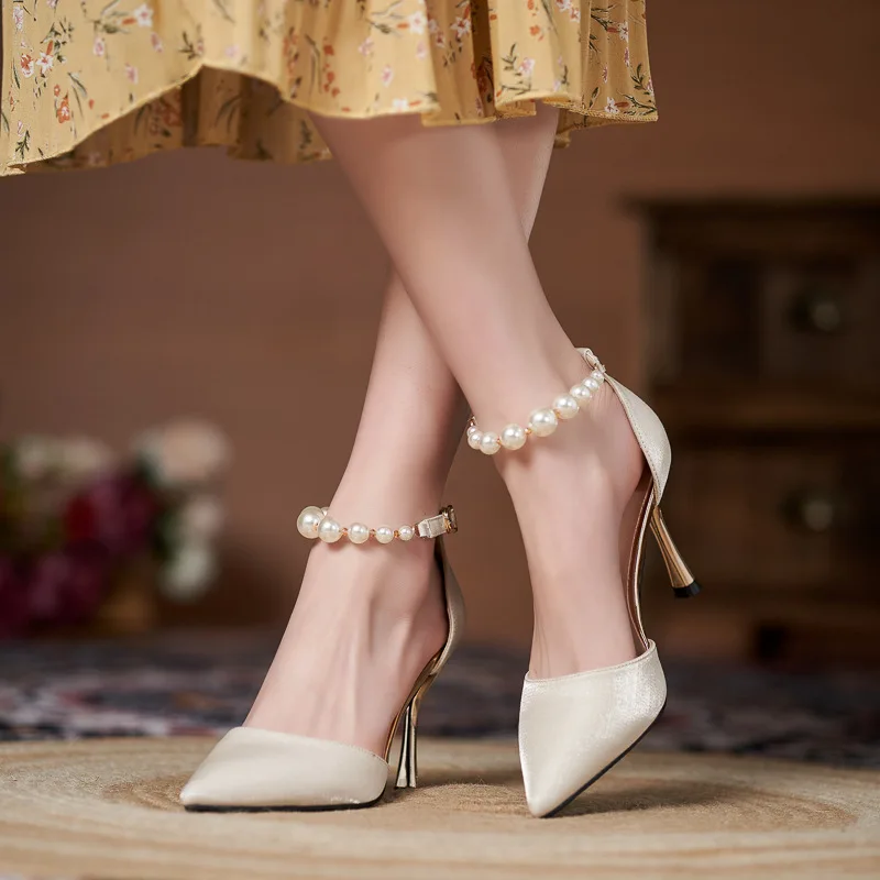 

Buckle Strap 2023 Sandals High Heels Black Shoes for Women Large Size New High-heeled Beige Spring Low Stiletto Big Girls Fashio